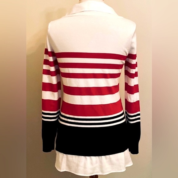 Calvin Klein Black Red White Striped SZ S Preppy Designer Casual Chic Sweater - Picture 7 of 8